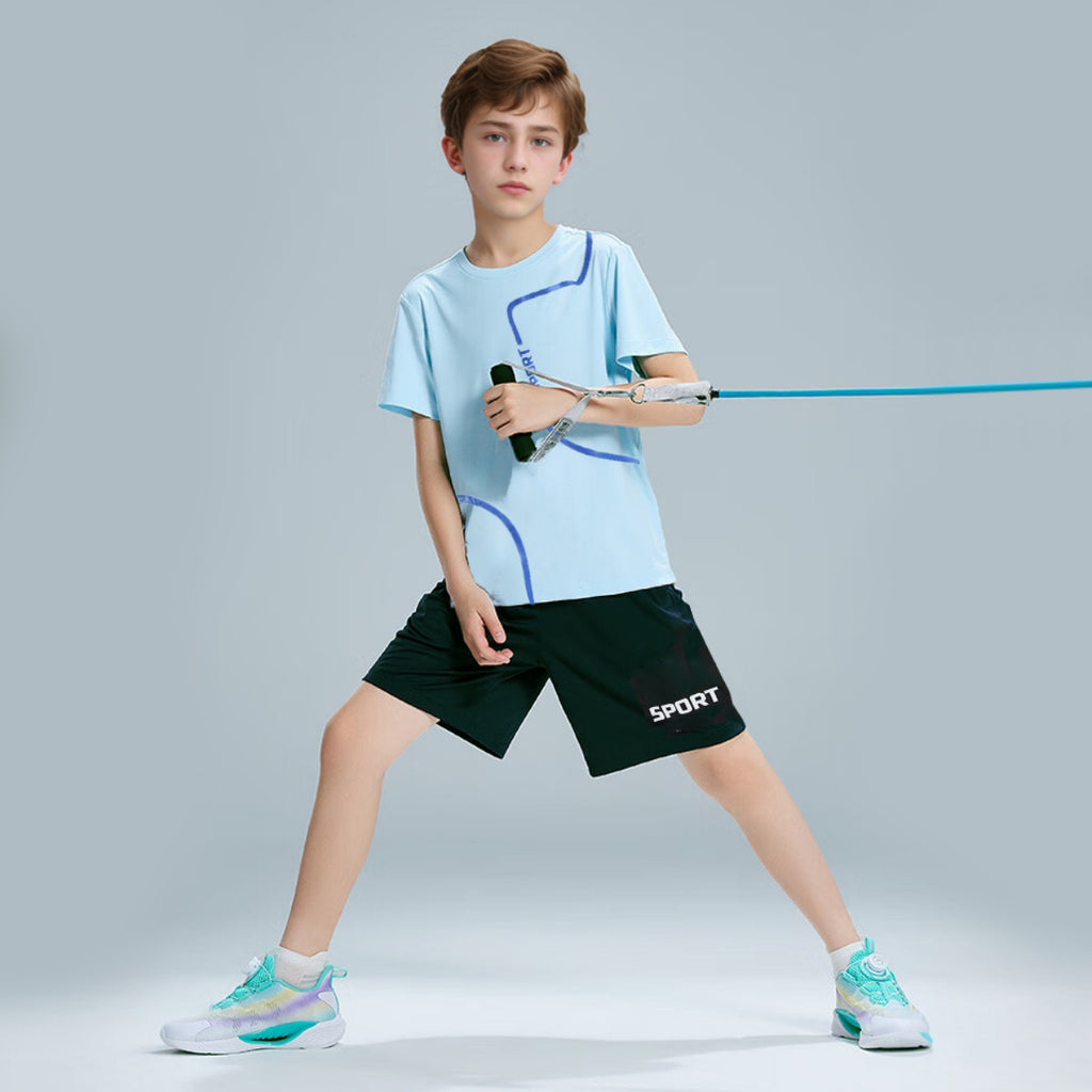 Boys Light Blue Abstract Printed Summer T-Shirt With Shorts Set 2 pc. Sets Light Blue 5-6 Y