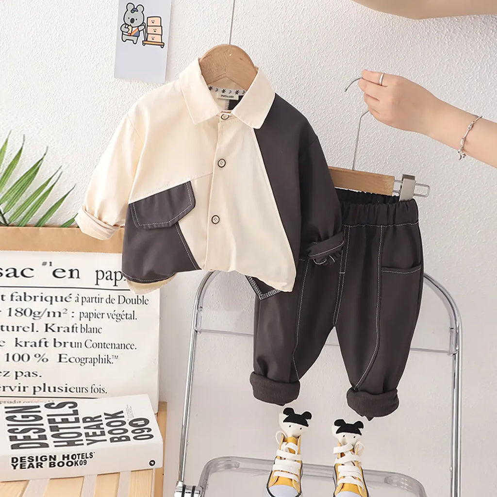 Boys Dark Grey Colorblocked Shirt With Jogger Sets Sets Dark Grey 1-2 Y