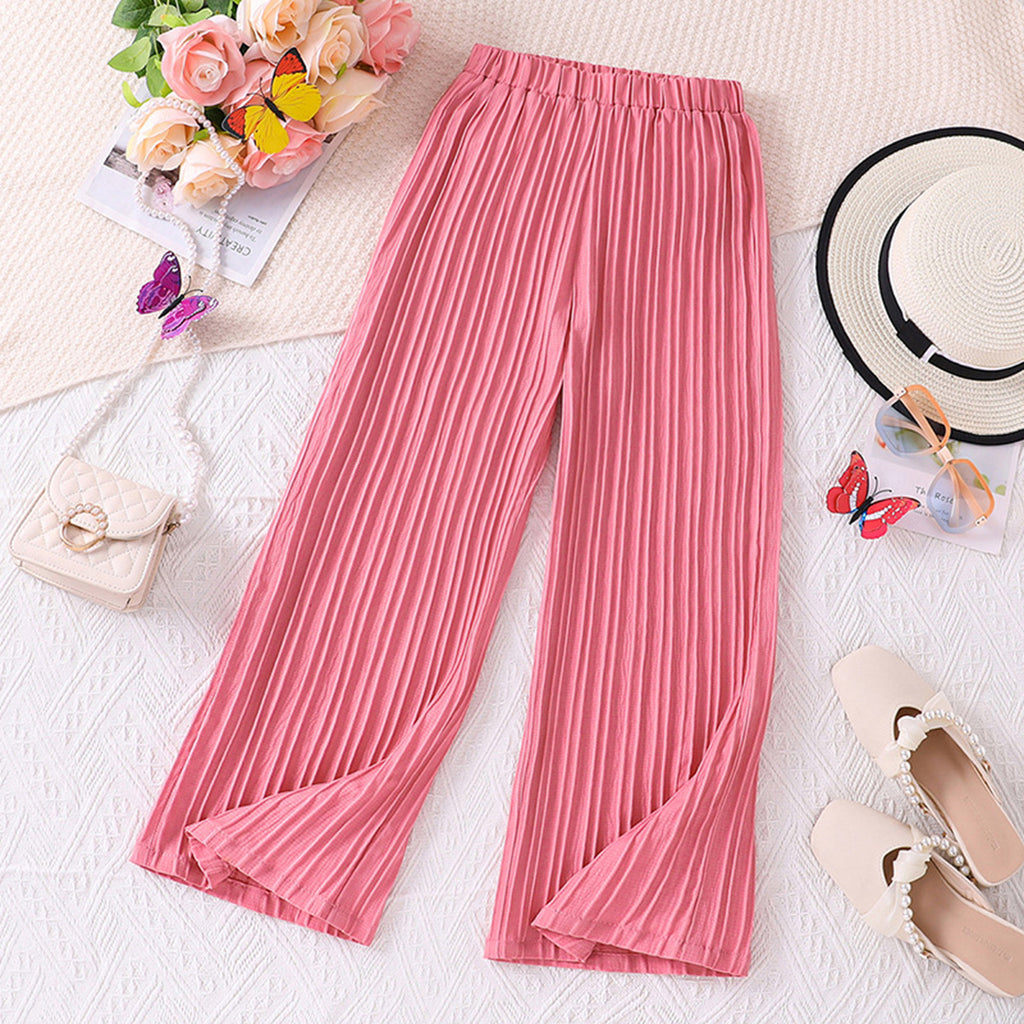 Girls Texture Elasticated Pants Pants Pink 7-8 Y 