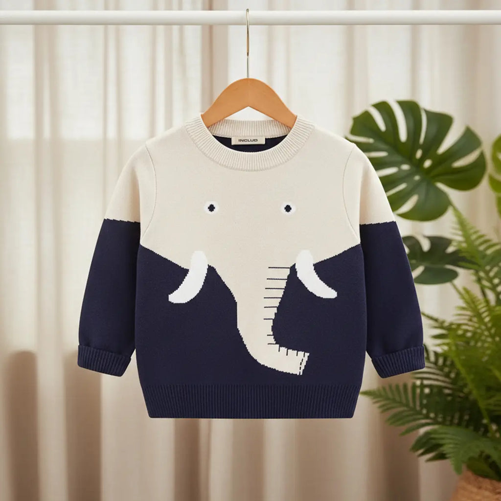 Boys Off White Self-Design Elephant Pattern Knitted Sweater Sweaters & Cardigans Off White 1-2 Y