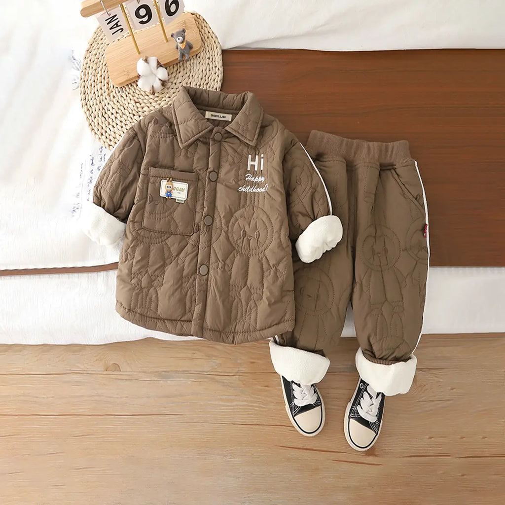 Boys Brown Textured Jacket With Pants Sets 2 pc. Sets Brown 1-2 Y