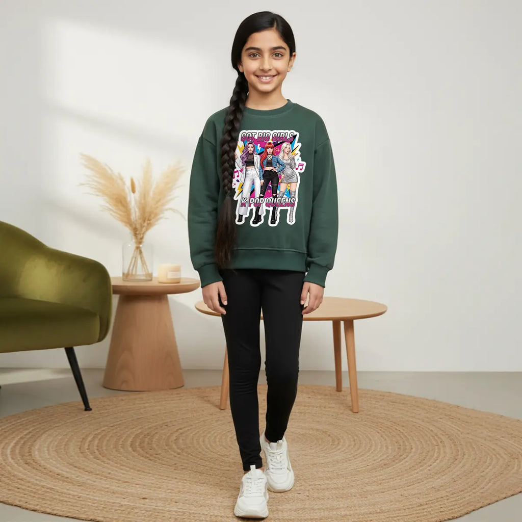 Girls Green K-Pop Queens Graphics Sweatshirt Sweatshirts & Hoodies Green 1-2 Y