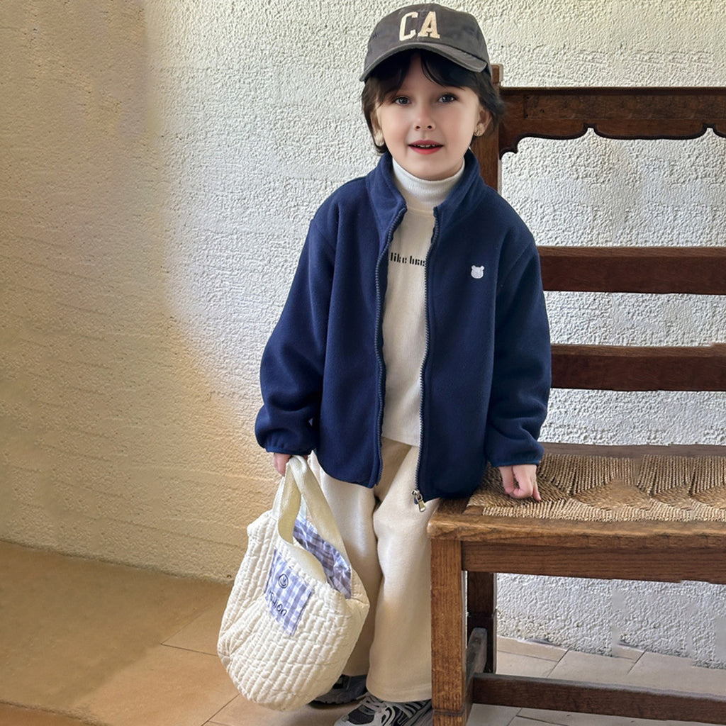 Boys Navy Blue Fleece Zipper Jacket Coats & Jackets