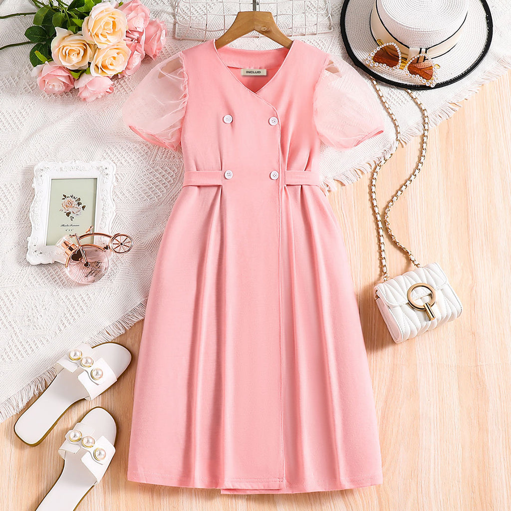 Girls Pink Short Sleeve Kimono Dress Casual Dresses Pink 8-9 Y