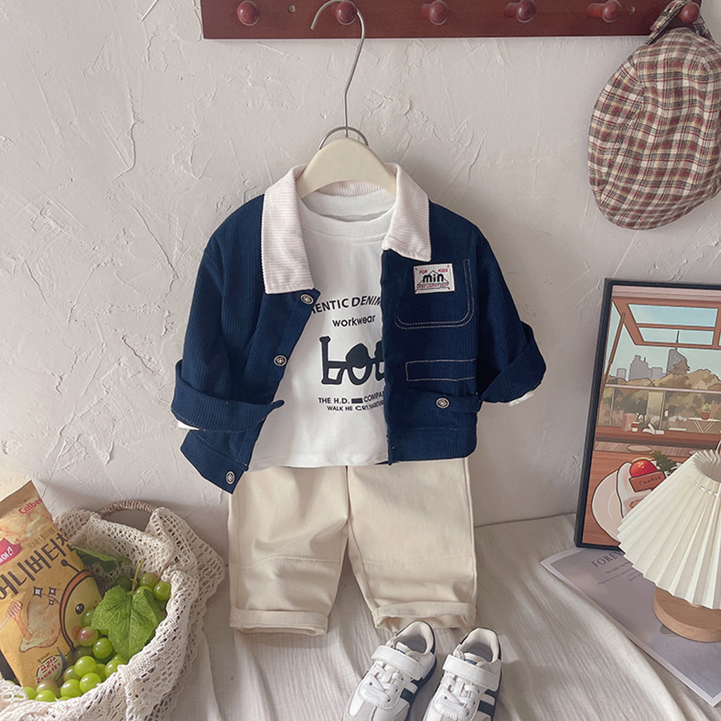 Boys Blue Solid Jacket With Printed T-Shirt & Pants Set Sets Blue 1-2 Y