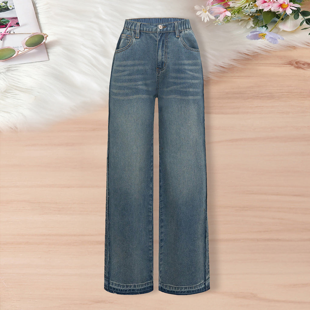 Girls Blue Straight Fitted Denim Pants Pants Blue 7-8 Y