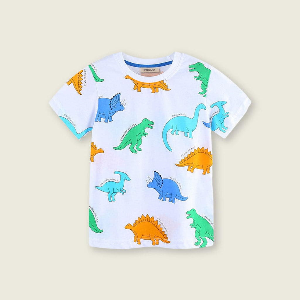 Boys Dinosaur Print Short Sleeves T-shirts Tshirts White 1-2 Y 