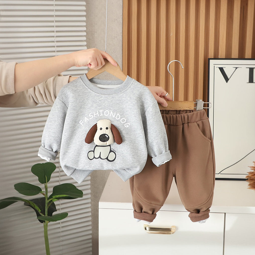 Boys Grey Dog Applique Sweatshirt With Pants Set 2 pc. Sets Grey 1-2 Y