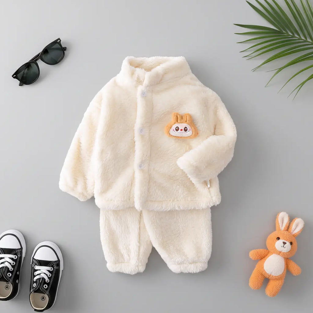 Boys Off White Fleece Button-down Jacket With Jogger Co-ord Sets Sets Off White 1-2 Y