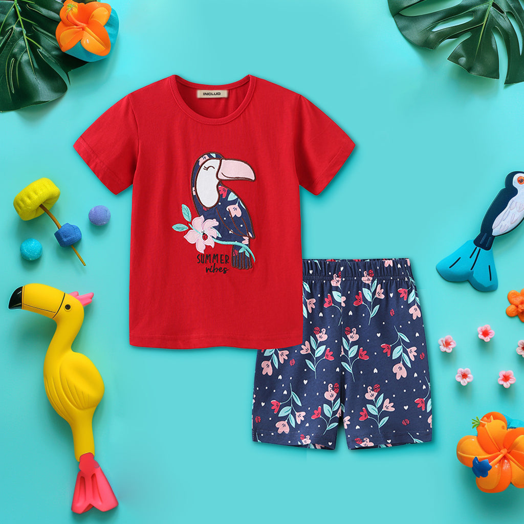 Boys Bird Applique T-Shirt With Shorts Set Sets Maroon 1-2 Y 