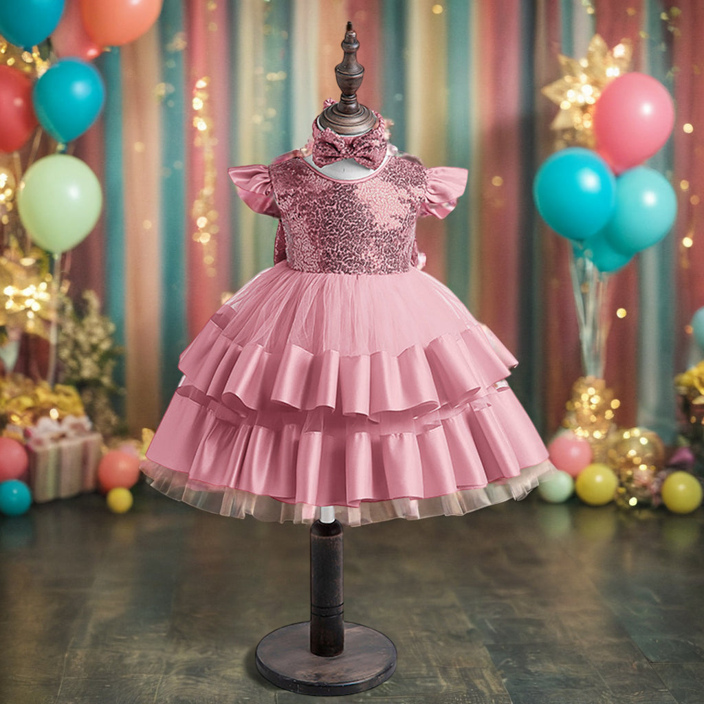 Girls Sequins Embellished Party Dress Party Dresses Peach 1-2 Y 