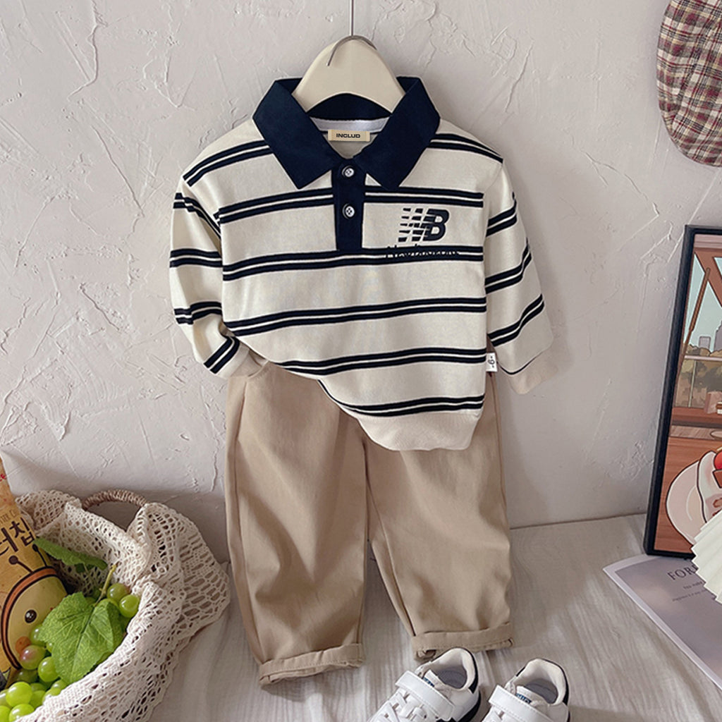 Boys Off White Stripes Polo Neck Sweatshirt With Pants Set 2 pc. Sets Off White 1-2 Y