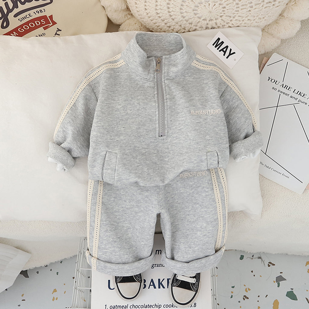 Boys Grey Solid Sweatshirt With Pants Co-ord Set 2 pc. Sets Grey 1-2 Y