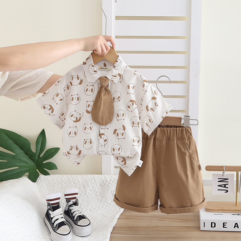 Boys Printed Short Sleeves Shirt With Khaki Shorts Set 2 pc. Sets Khaki 1-2 Y