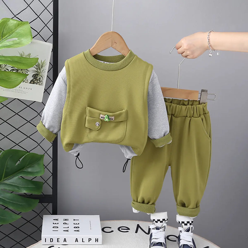 Boys Green Color-blocked Sweatshirt With Jogger Sets Sets Green 2-3 Y