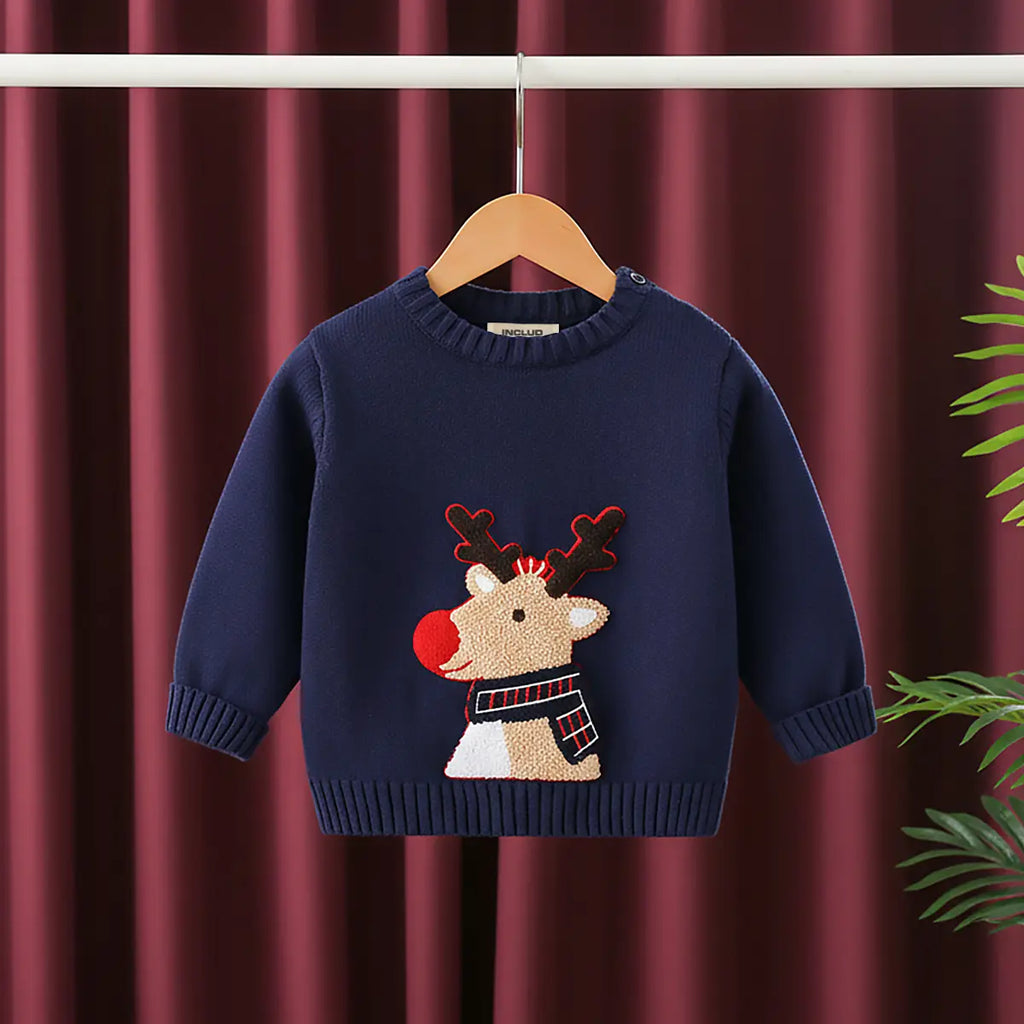 Boys Navy Blue Reindeer Applique Sweater Sweaters & Cardigans Navy Blue 1-2 Y