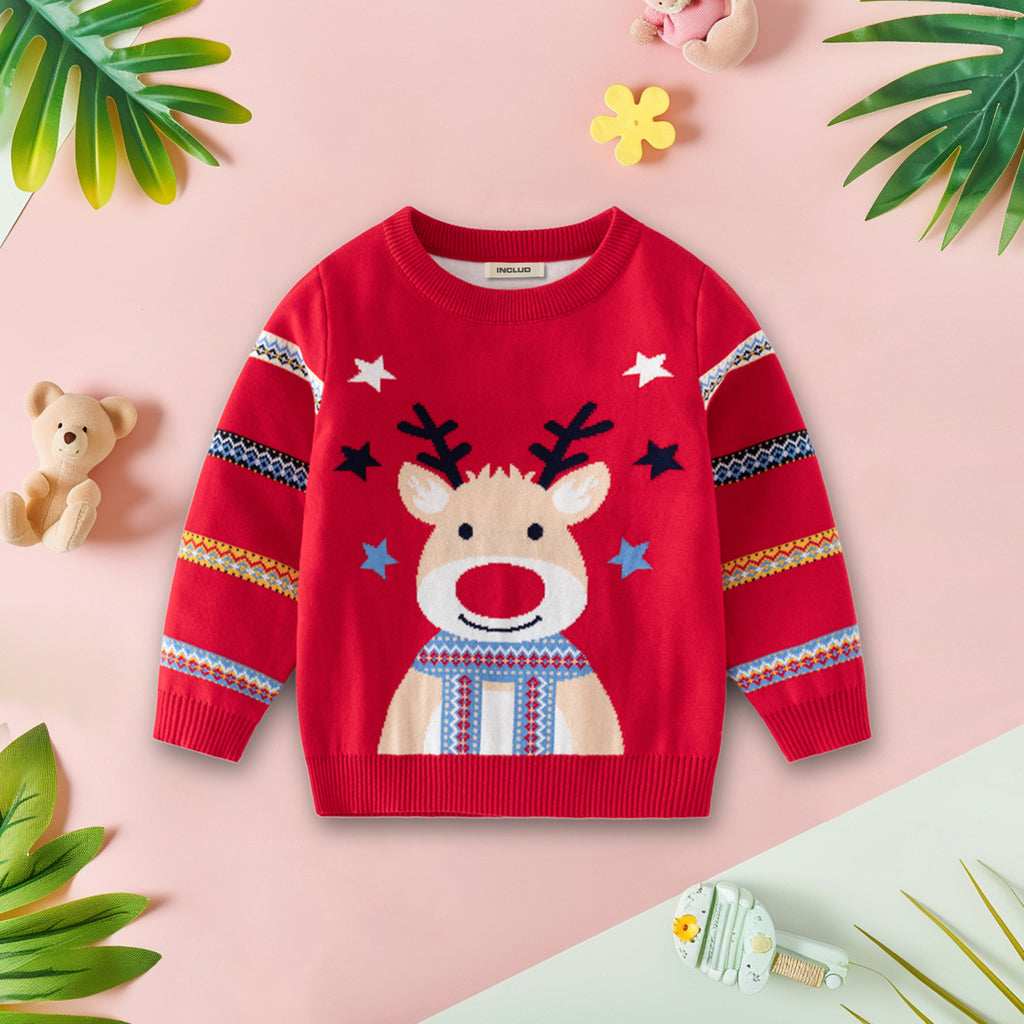 Girls Red Self-Design Jacquard Patterns Regular Sweater Sweaters & Cardigans Red 2-3 Y
