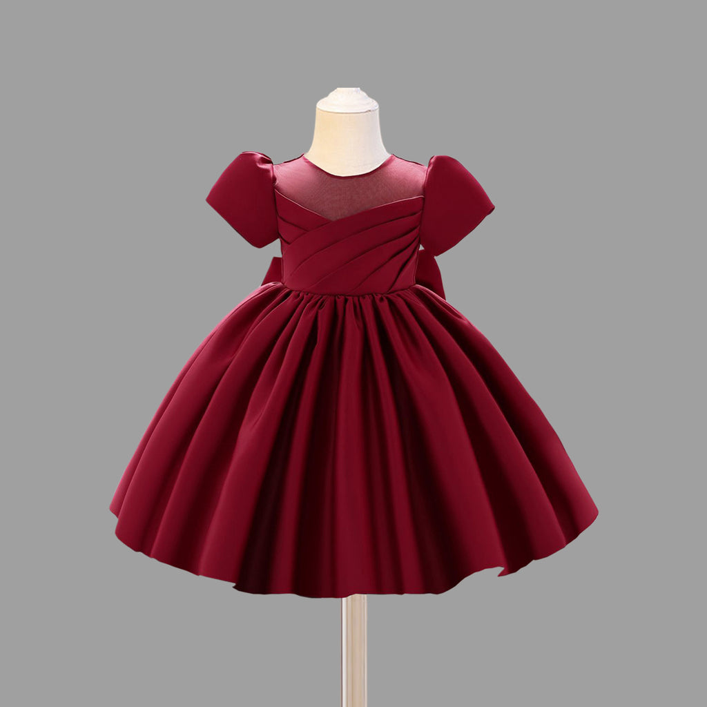 Girls Pleated Yoke Fit & Flare Party Dress Party Dresses Red 1-2 Y 