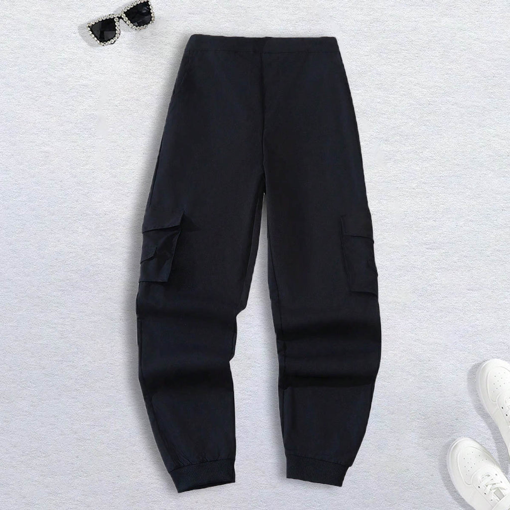 Boys Black Ribbed Hem Cargo Pants Cargo Pants Black 12-13 Y