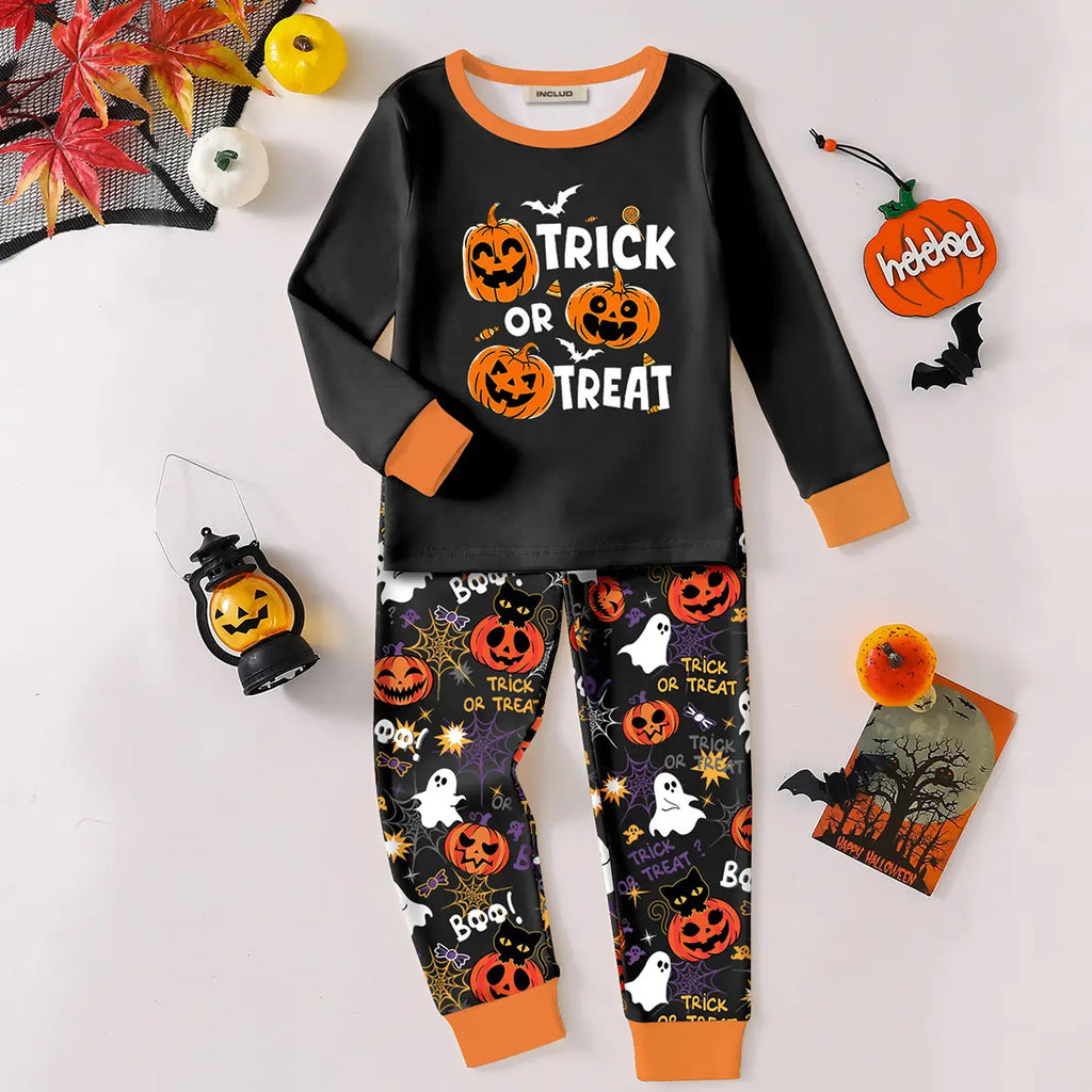 Boys Black Halloween Pumpkin Printed T-Shirt With Jogger Sets 2 pc. Sets Black 3-4 Y
