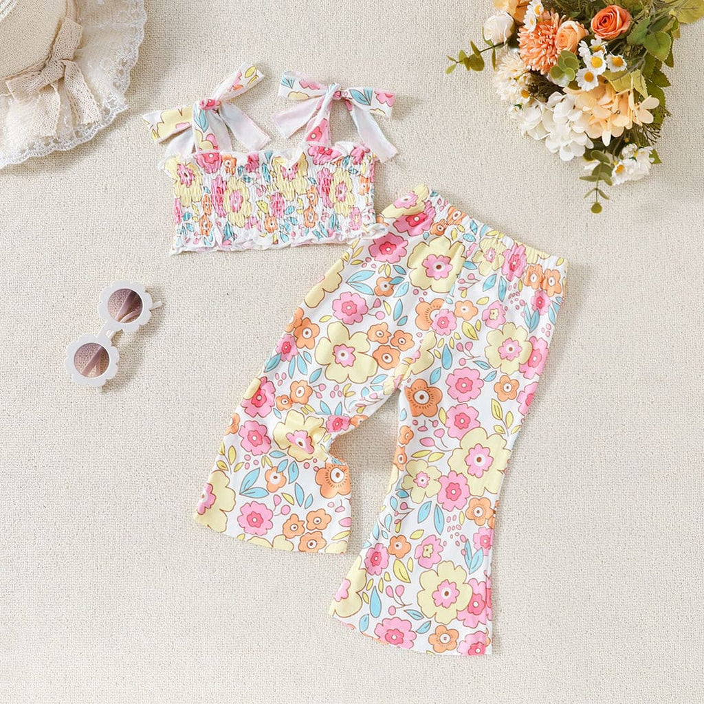 Girls Floral Printed Crop Top With Pants Set Sets Multicolor 1-2 Y 