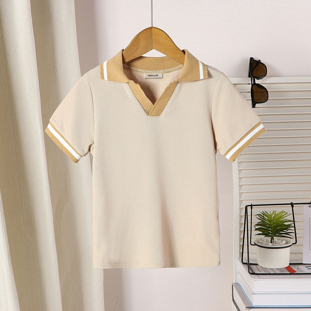 Boys Beige Short Sleeves Polo T-Shirt Tshirts Beige 3-4 Y