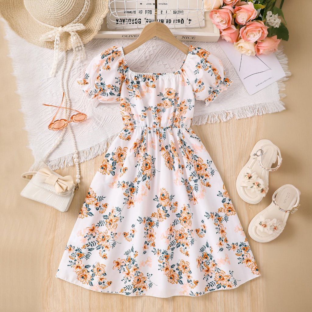 Girls Multicolor Floral Printed Scoop Neck Fit & Flare Casual Dress Casual Dresses Multicolor 3-4 Y