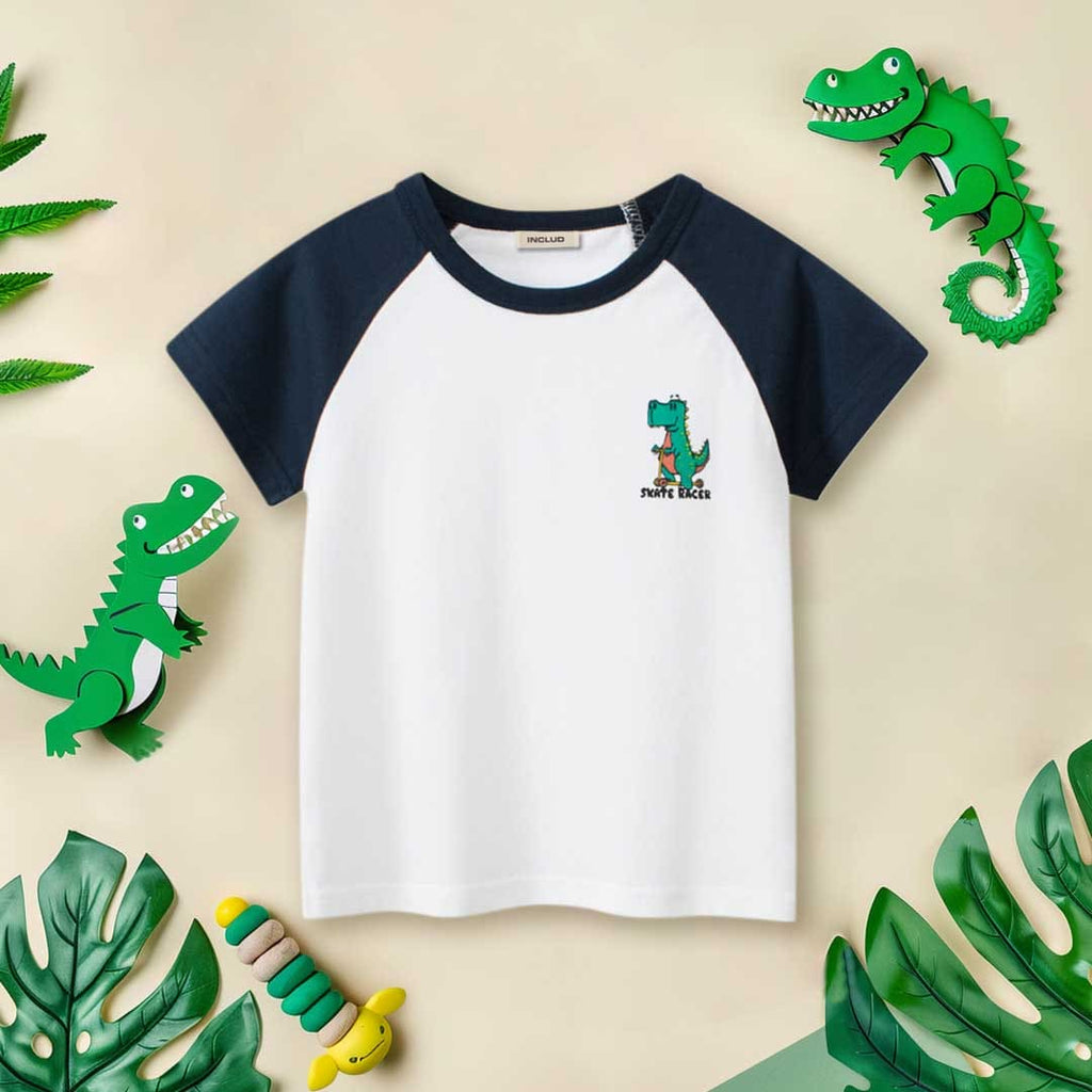 Boys Crocodile Print Raglan Sleeves T-Shirt Tshirts Blue 1-2 Y 