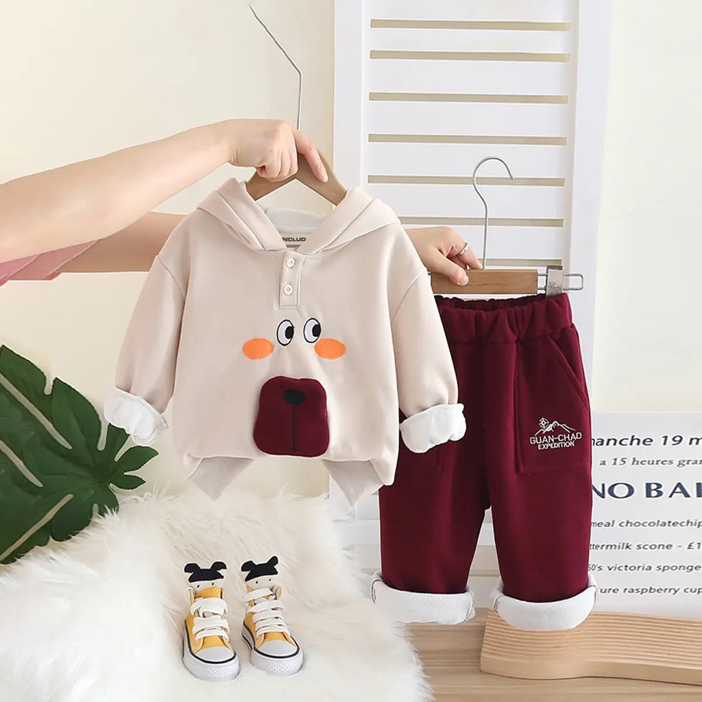 Girls Red Embroidered Regular Sweatshirt With Pants Sets 2 pc. Sets Red 1-2 Y