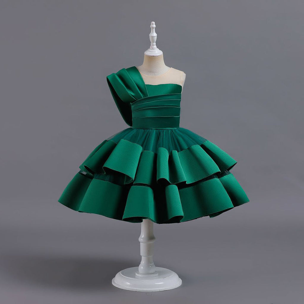 Girls One Shoulder Fit & Flare Party Dress Party Dresses Green 1-2 Y 