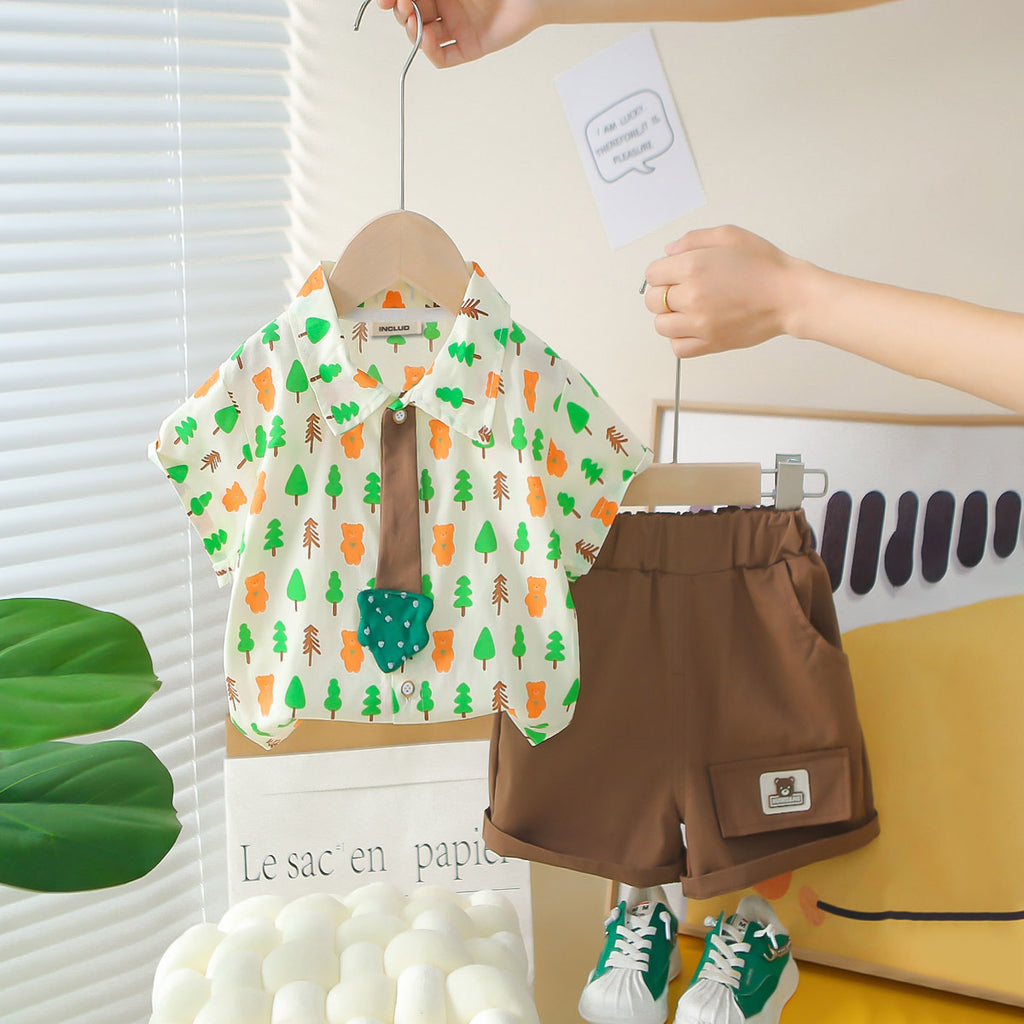 Boys Off White Printed Short Sleeves Shirt With Shorts Set 2 pc. Sets Off White 1-2 Y