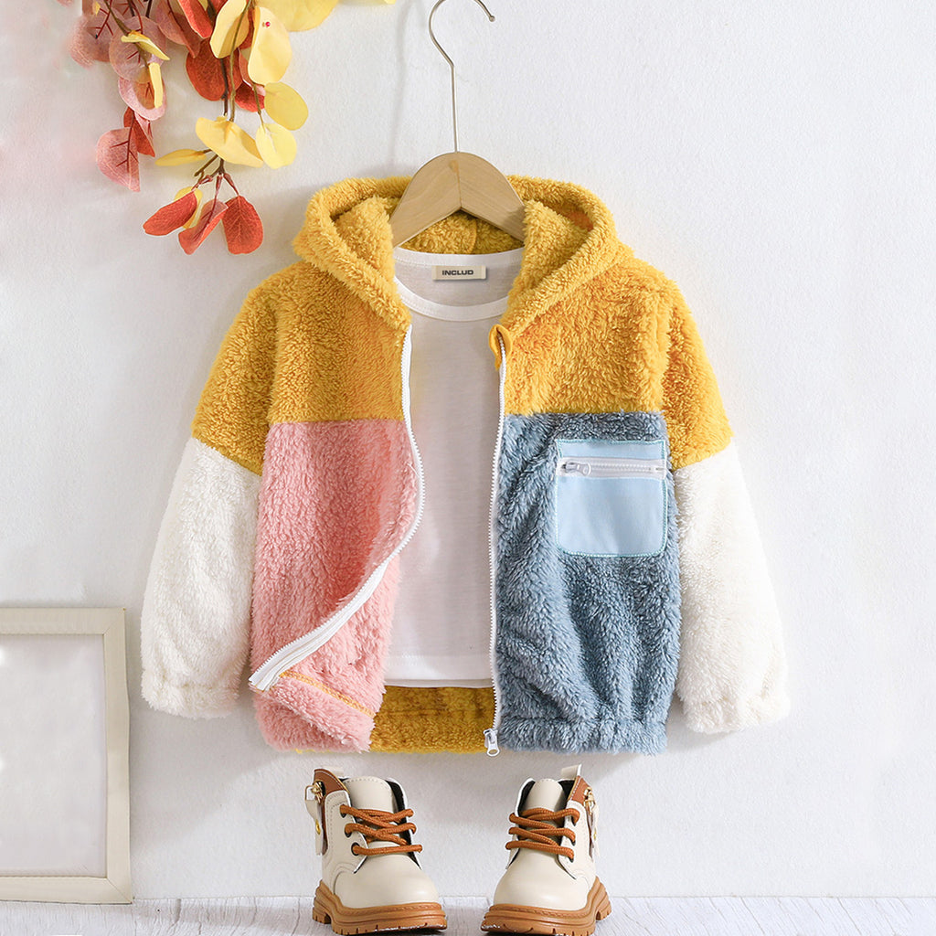 Girls Multicolor Polar Fleece Hooded Jacket Coats & Jackets Multicolor 3-4 Y