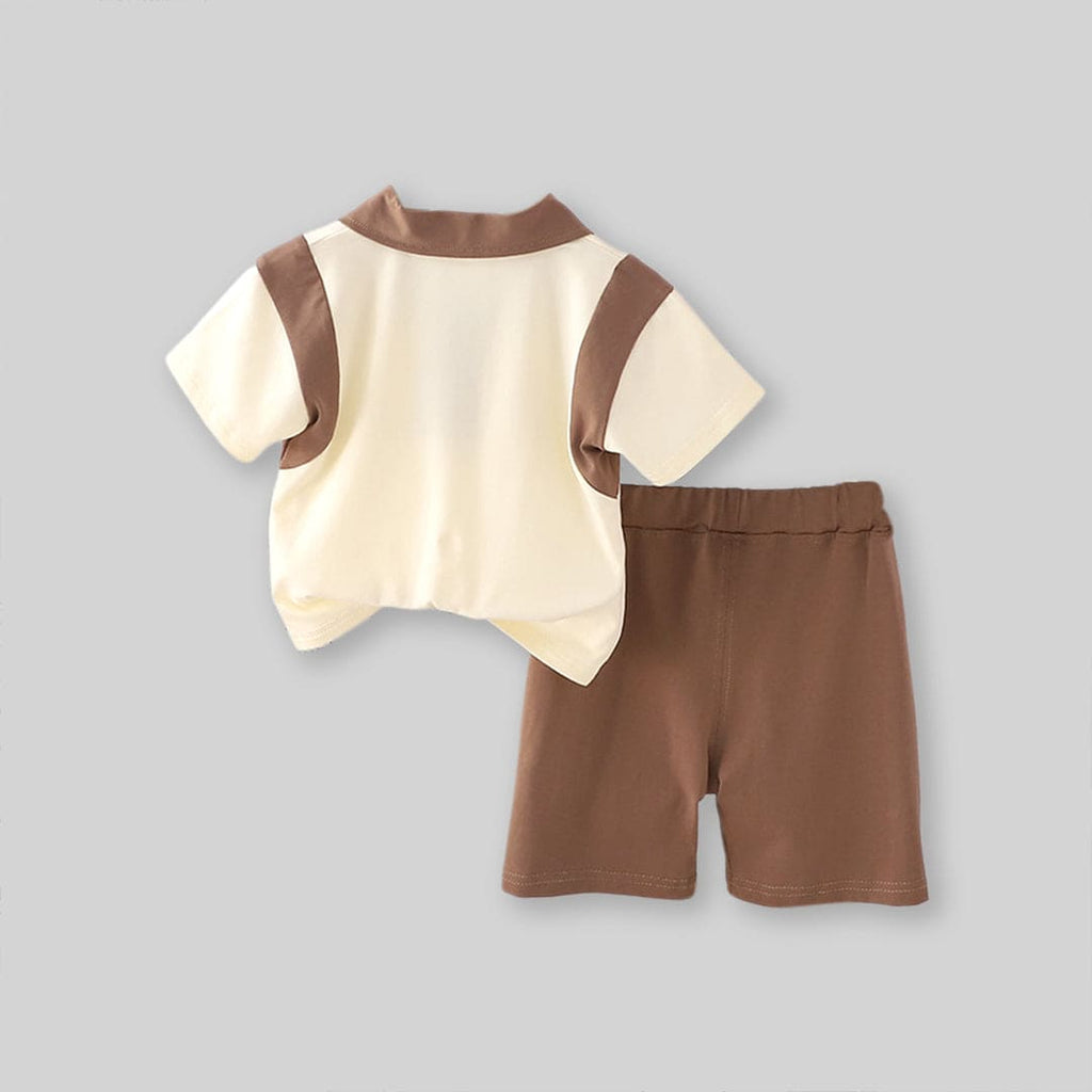 Boys Knitted Polo T-shirt with Shorts Set Sets Brown 1-2 Y 