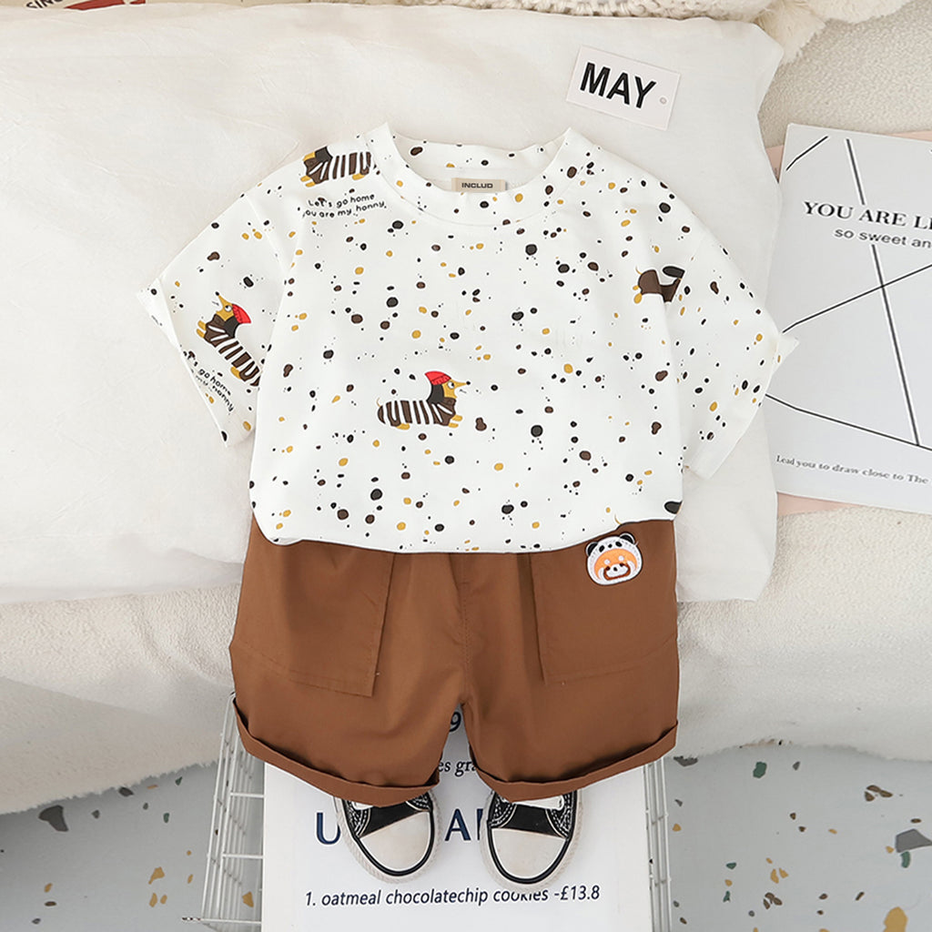Boys Off White Puppy Printed Short Sleeves T-Shirt With Shorts Set 2 pc. Sets Off White 1-2 Y