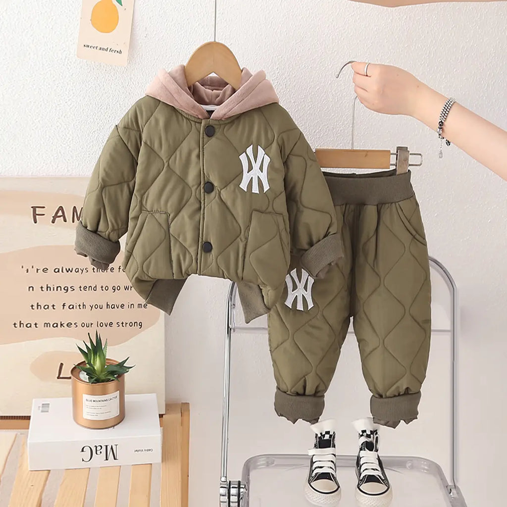 Boys Green Self-Design Jacket With Trouser Sets 2 pc. Sets Green 1-2 Y