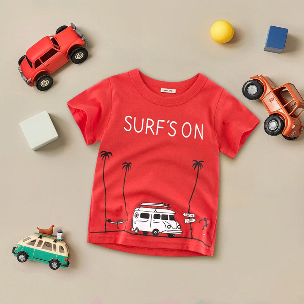 Boys Short Sleeves Graphic T-Shirt Tshirts Red 1-2 Y 
