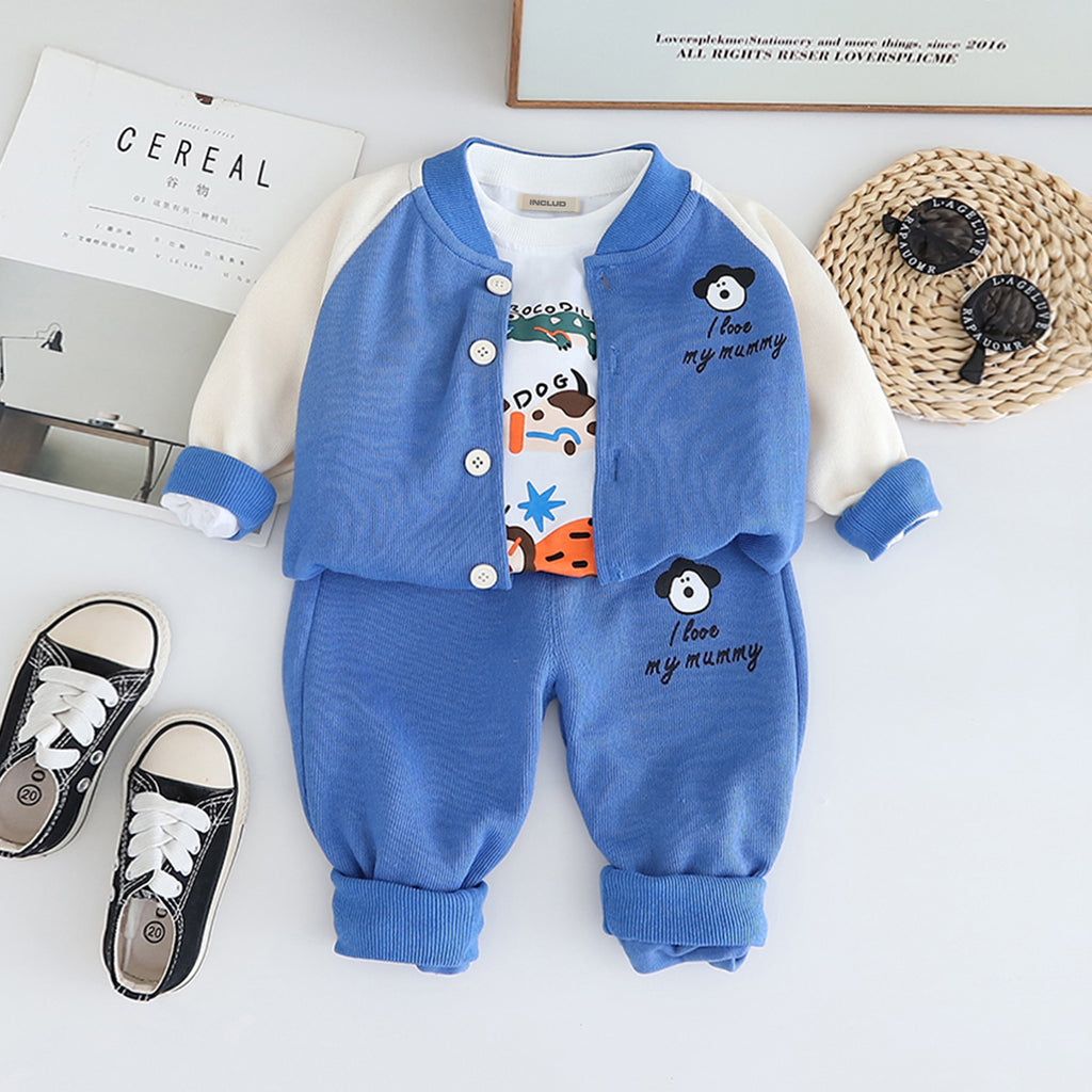 Boys Blue Graphics Printed Winter Sweatshirt With T-Shirt and Pant Set 3 pc. Sets Blue 1-2 Y