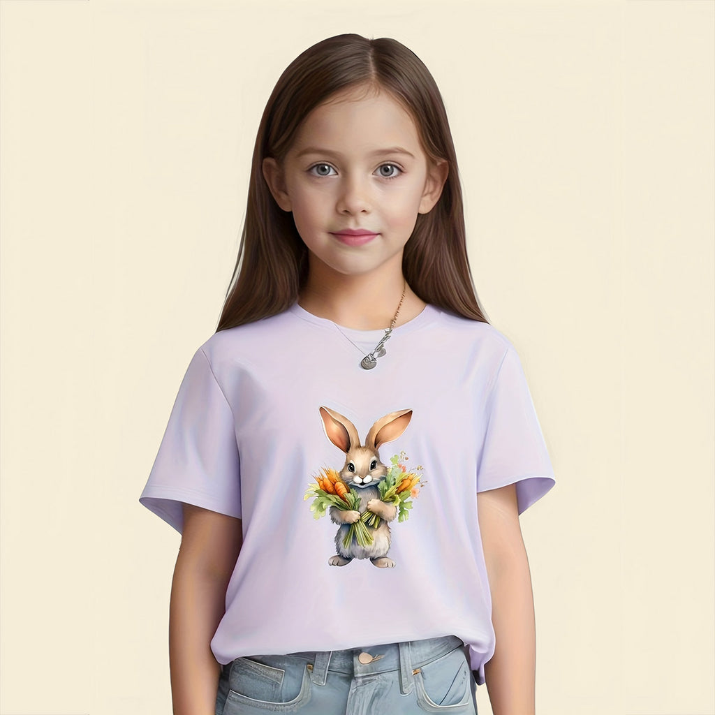 Girls Lilac Short Sleeves Bunny Printed T-shirt Tshirts Lilac 5-6 Y