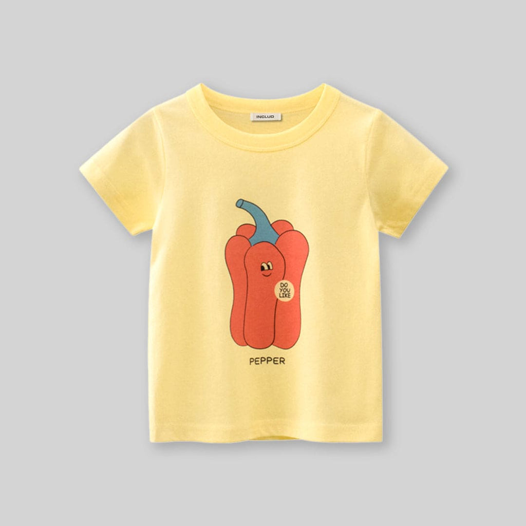 Girls Graphic Print Short Sleeves T-shirt Tshirts Yellow 1-2 Y 