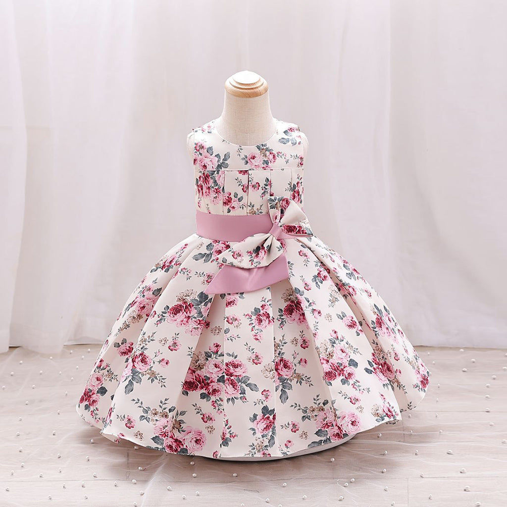 Girls Floral Print Sleeveless Party Dress Party Dresses Light Pink 2-3 Y 