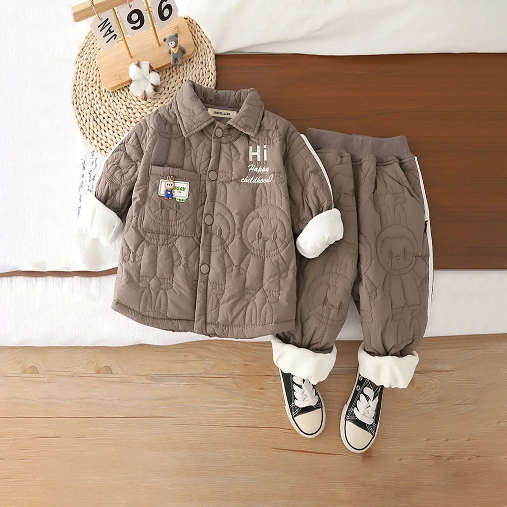 Boys Light Brown Textured Jacket With Pants Sets 2 pc. Sets Light Brown 1-2 Y