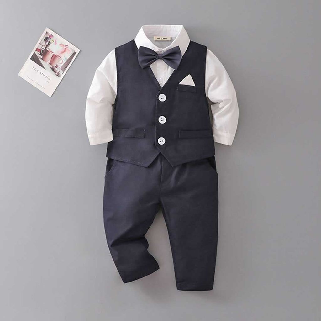 Boys Sleeveless Waistcoat With Shirt & Trousers Set 3 pc. Sets Dark Blue 1-2 Y 