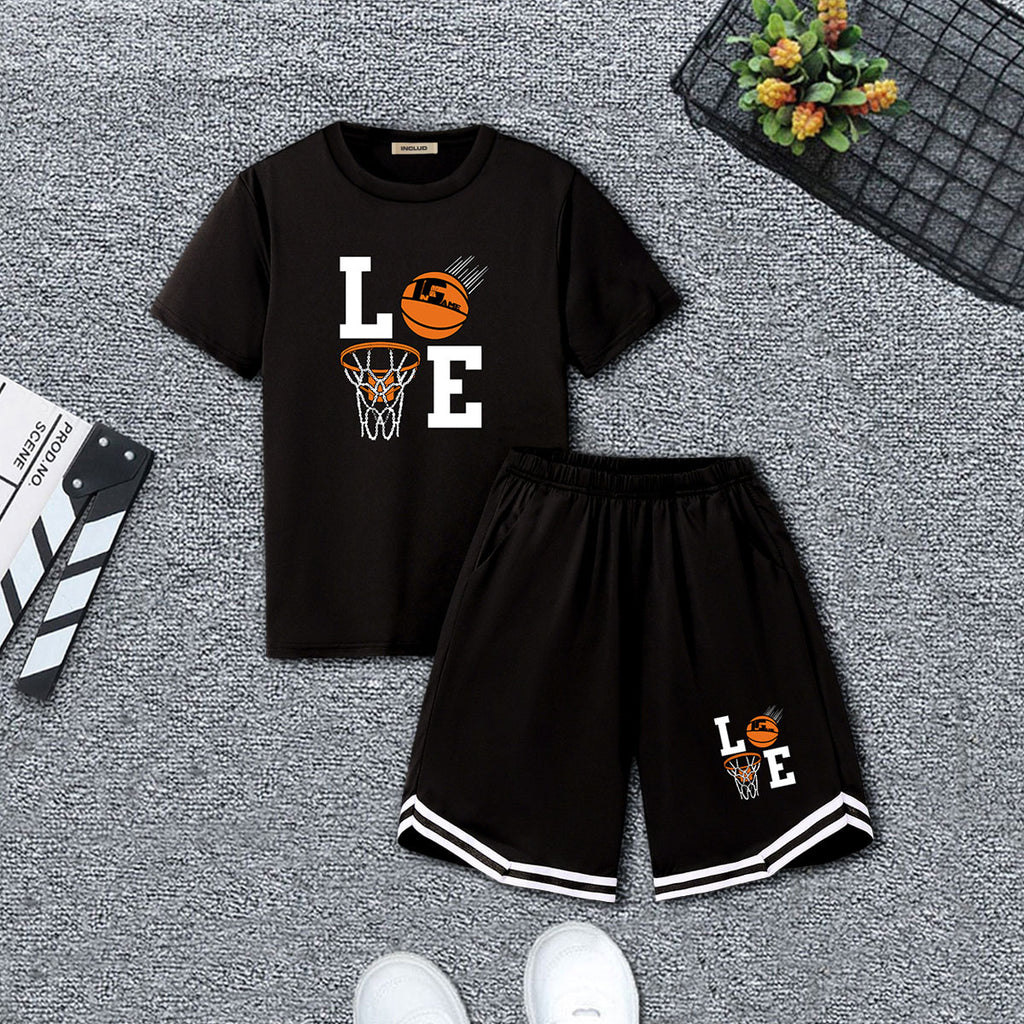 Boys Black Basketball Printed T-Shirt With Shorts Set 2 pc. Sets Black 7-8 Y