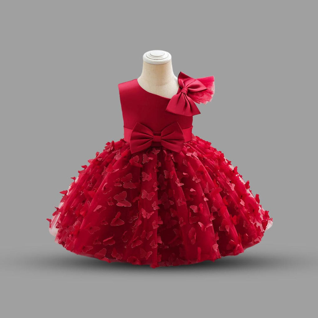 Girls Butterfly Applique Fit & Flare Dress Party Dresses Maroon 1-2 Y 