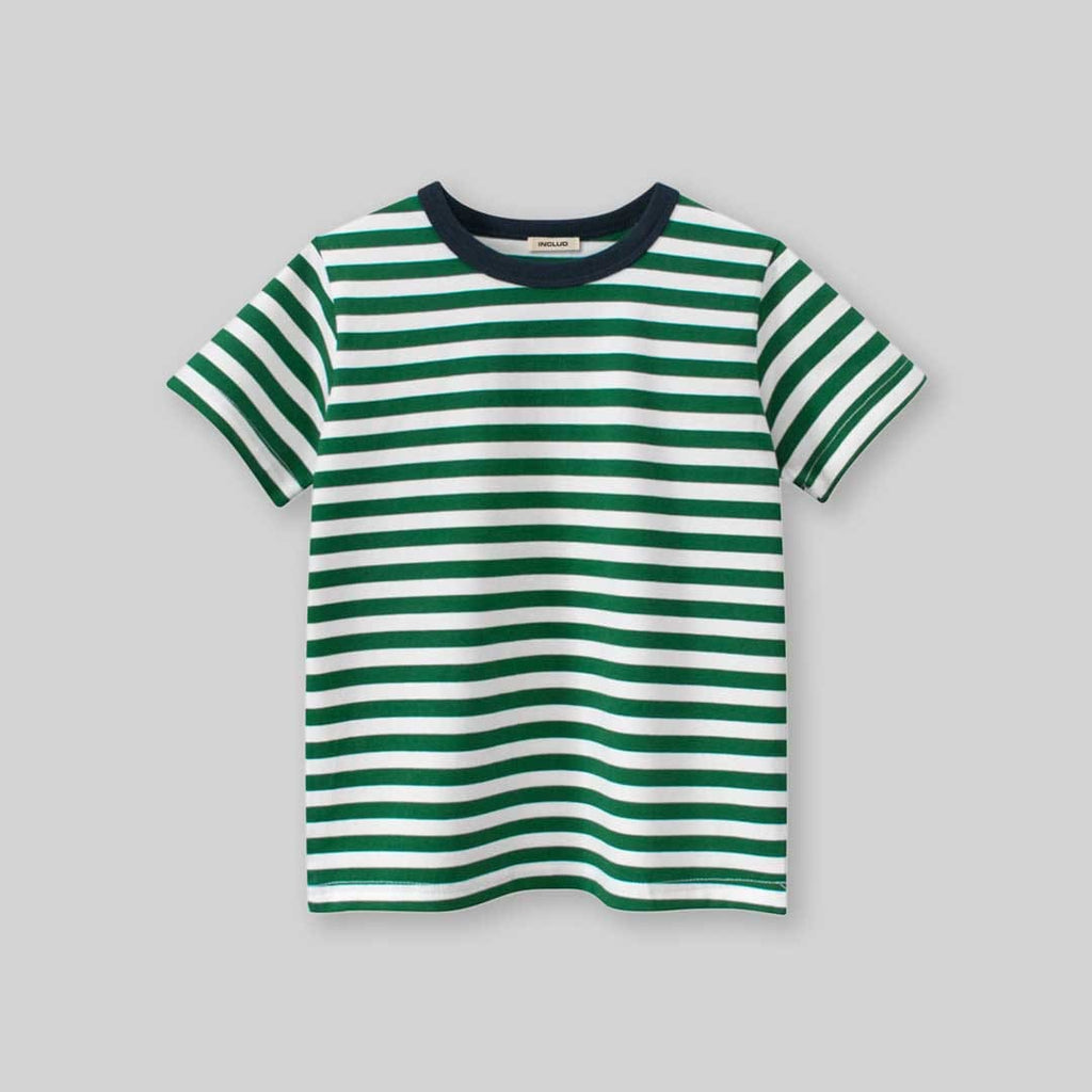 Boys Striped Short Sleeves T-Shirt Tshirts Green 1-2 Y 