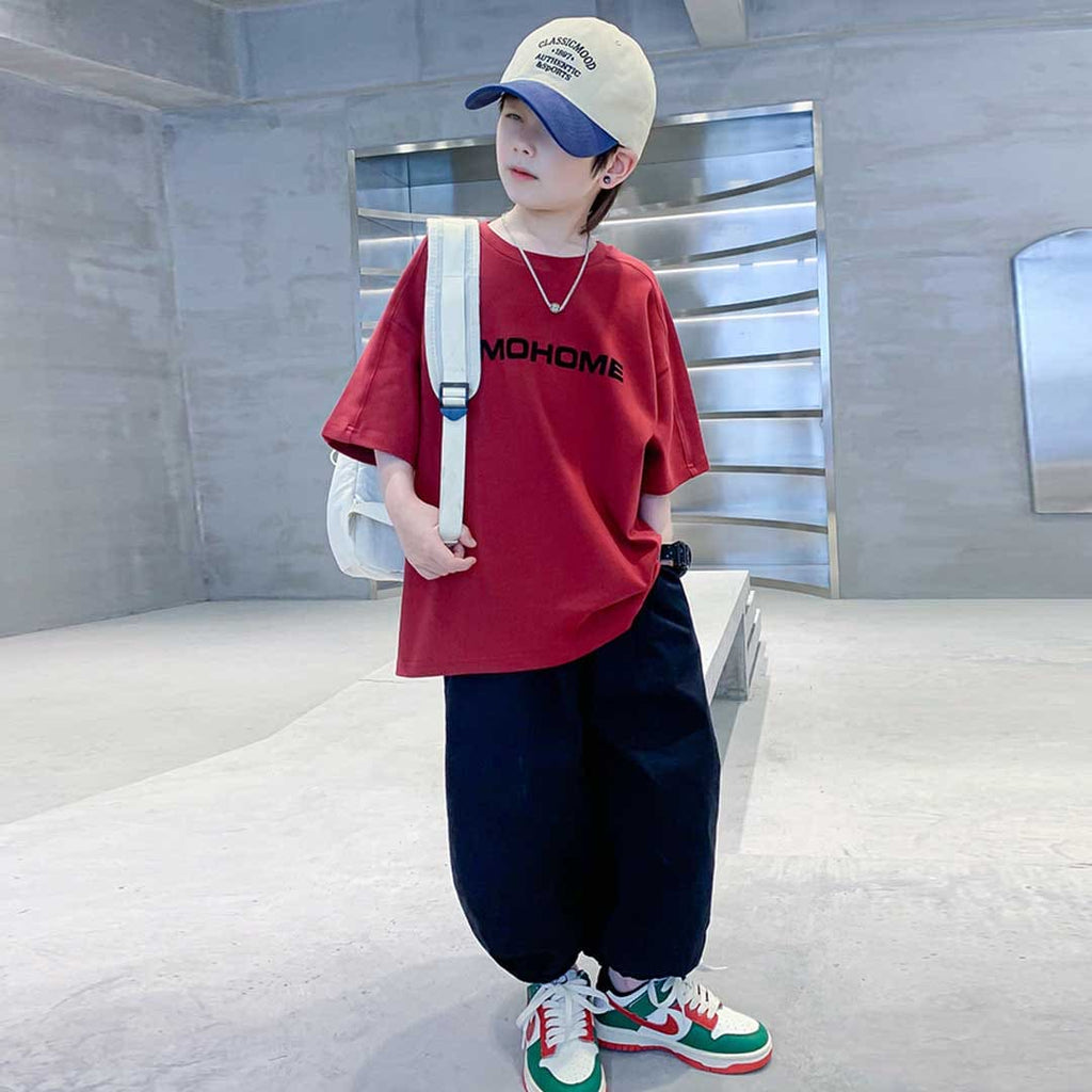 Boys Short Sleeve Loose Fit T-Shirt With Pants Set 2 pc. Sets Red 3-4 Y 