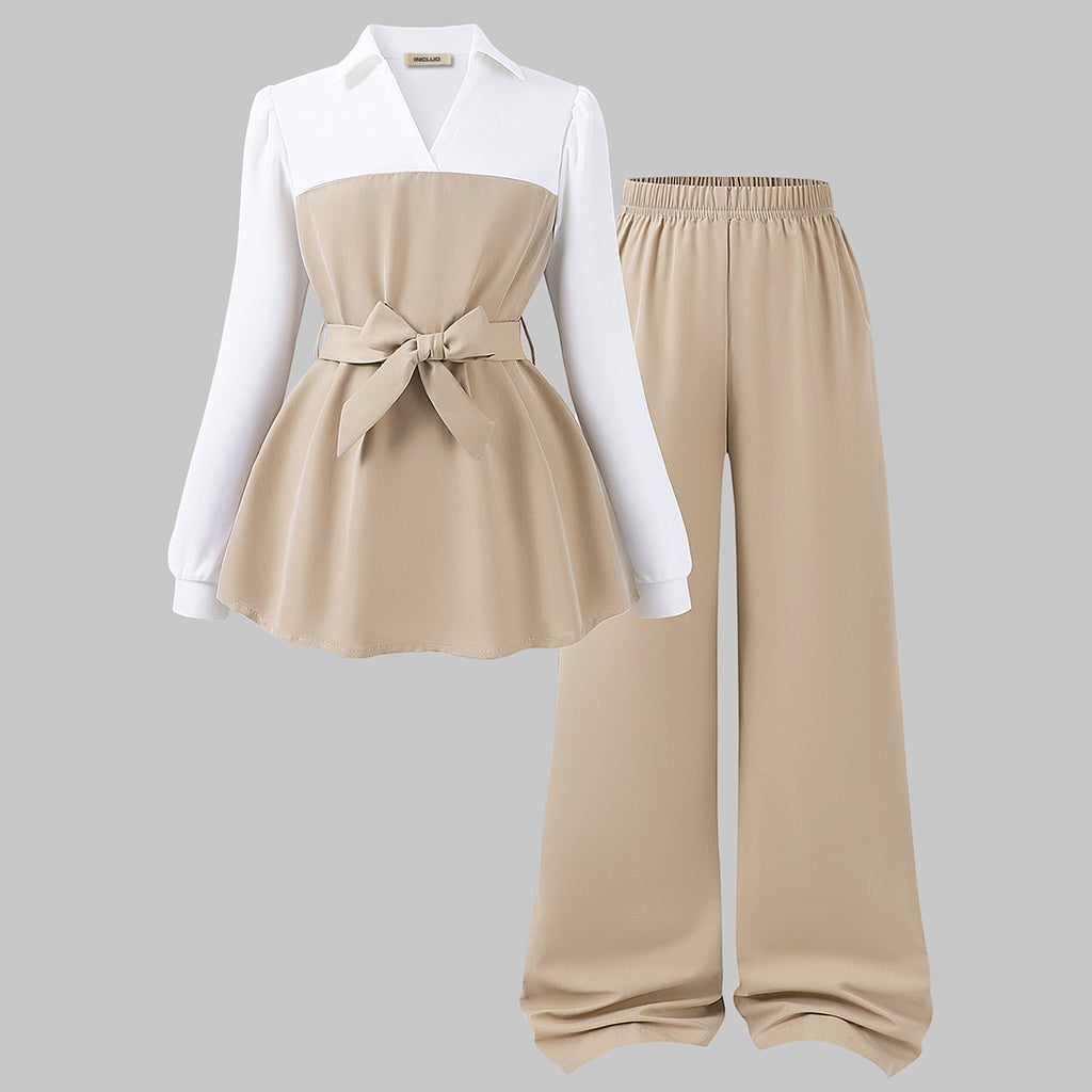 Girls Khaki Solid Long Sleeves Tunic With Pants Set 2 pc. Sets Khaki 7-8 Y