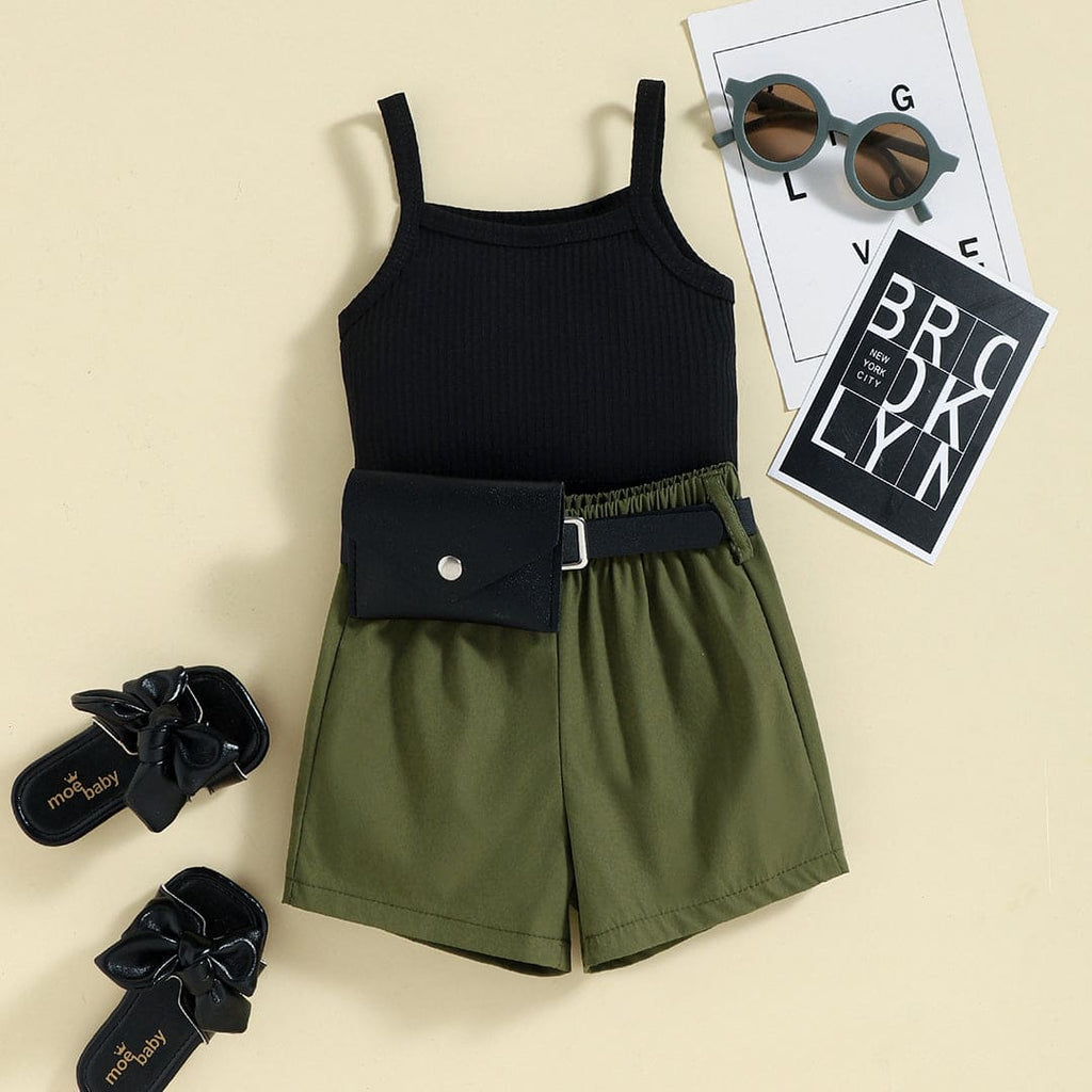 Girls Camisole Top With Elasticated Shorts Sets Black 1-2 Y 