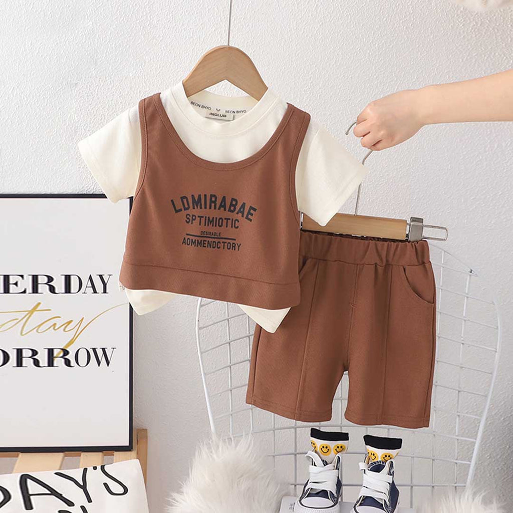 Boys Vest Look T-Shirt With Shorts Set 2 pc. Sets Brown 1-2 Y