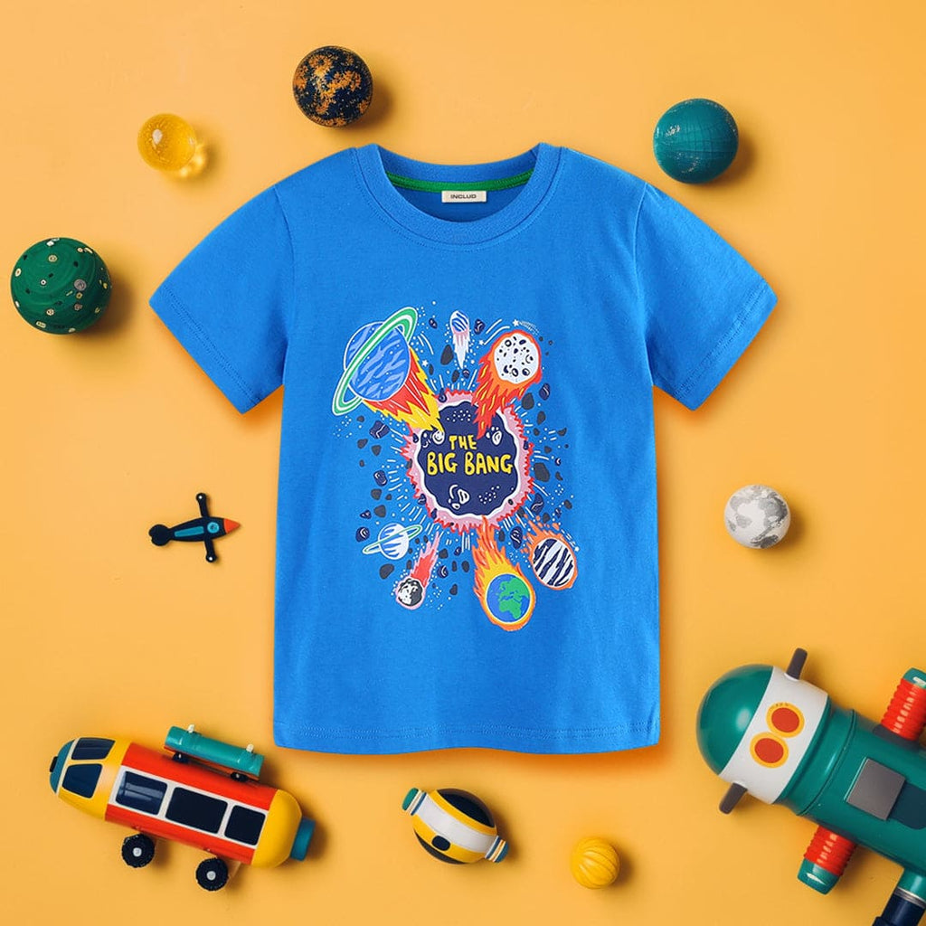 Boys Graphic Print Short Sleeves T-Shirt Tshirts Blue 1-2 Y 